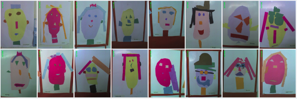 Kids self portraits made out of paper